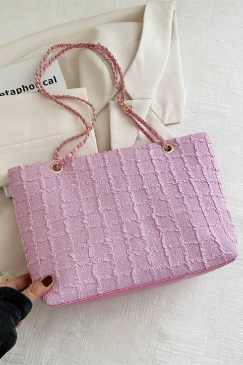 'Yara' Polyester Texture Chain Tote Bag - Celes Fashion